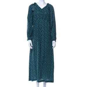Masscob 100% Silk Long Teal Floral Cottage Core Dress Size USA M